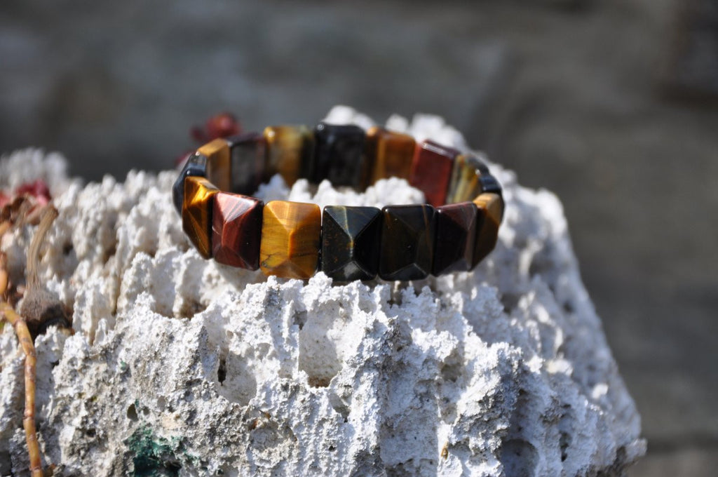 Rectangular Pyramidal Multi-Colored Tiger's Eye Stretch Bracelet