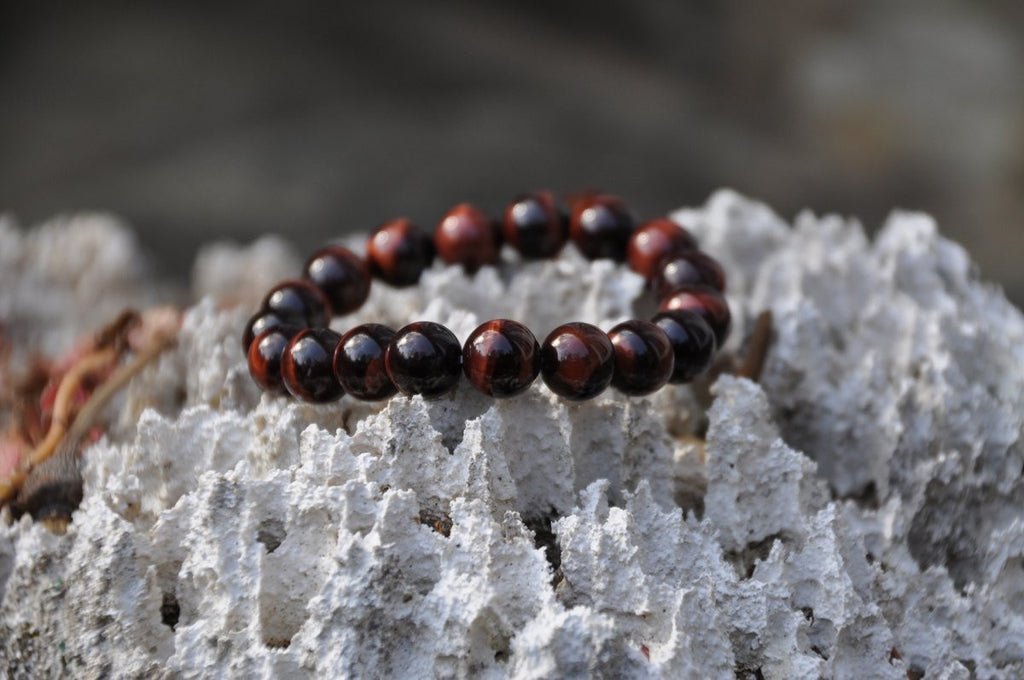 Round Beaded Red Tiger's Eye Stretch Bracelet