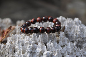 Round Beaded Red Tiger's Eye Stretch Bracelet