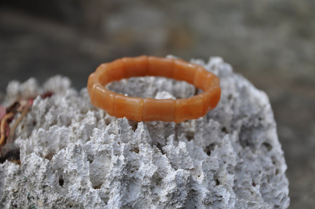 Peach Colored Jade Bamboo Stretch Bracelet