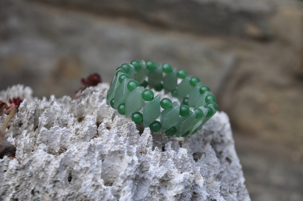Green Jade Diamond and Beaded Stretch Bracelet