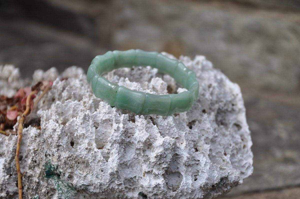 Green Jade Bamboo Stretch Bracelet