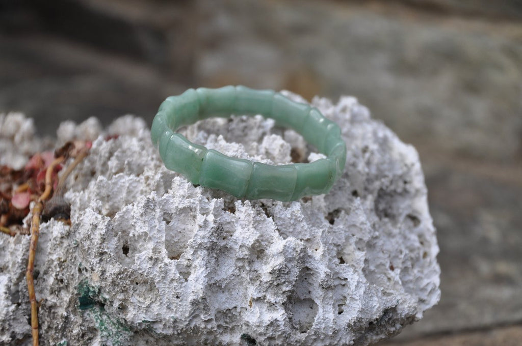 Green Jade Bamboo Stretch Bracelet
