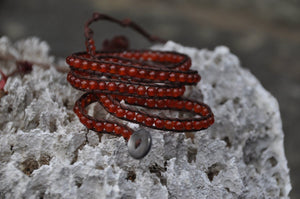 Red Agate Beaded String Wrap with Shell Button