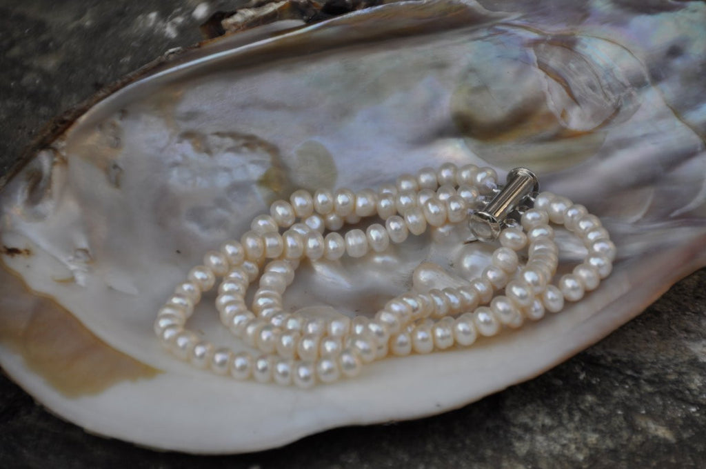 Triple Strand White Pearl Bracelet with Magnetic Clasp