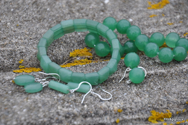 Green Jade Stretch Bracelets and Earrings
