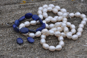 Oval Lapis Stretch Bracelet and Drop Earrings