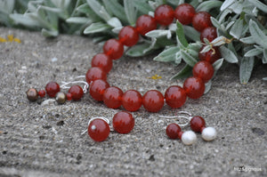 Red Agate Drop Earring with Pearl