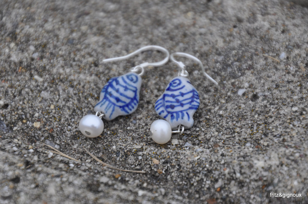 Porcelain Fish Earrings with Pearl