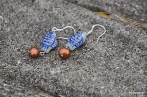 Porcelain Fish Earrings with Pearl