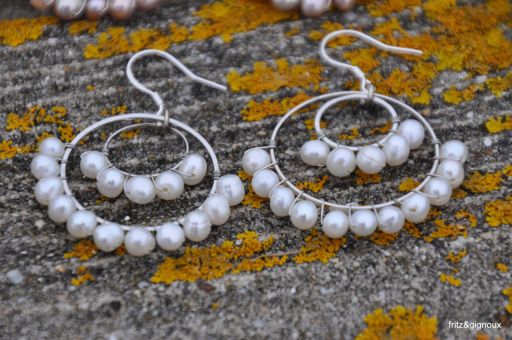 White Pearl Double Hoop Earrings
