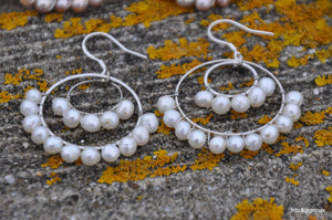 White Pearl Double Hoop Earrings