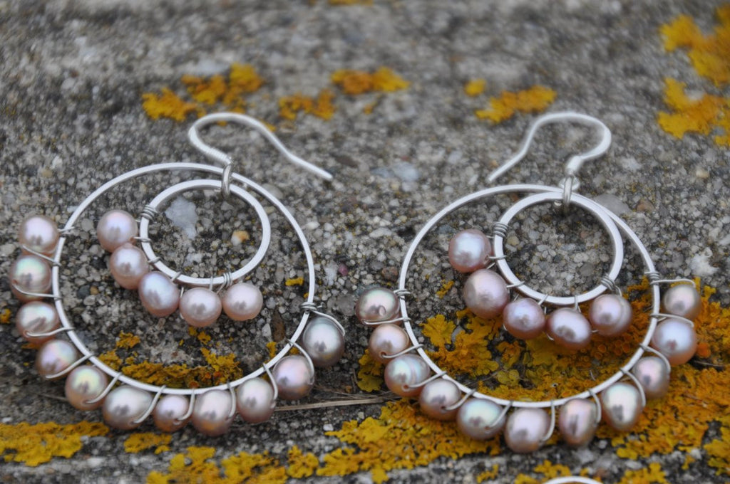 Pink Pearl Double Hoop Earrings