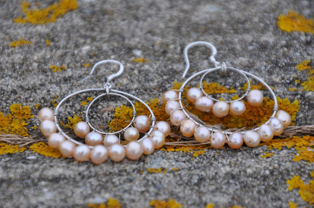 Natural Pearl Double Hoop Earrings